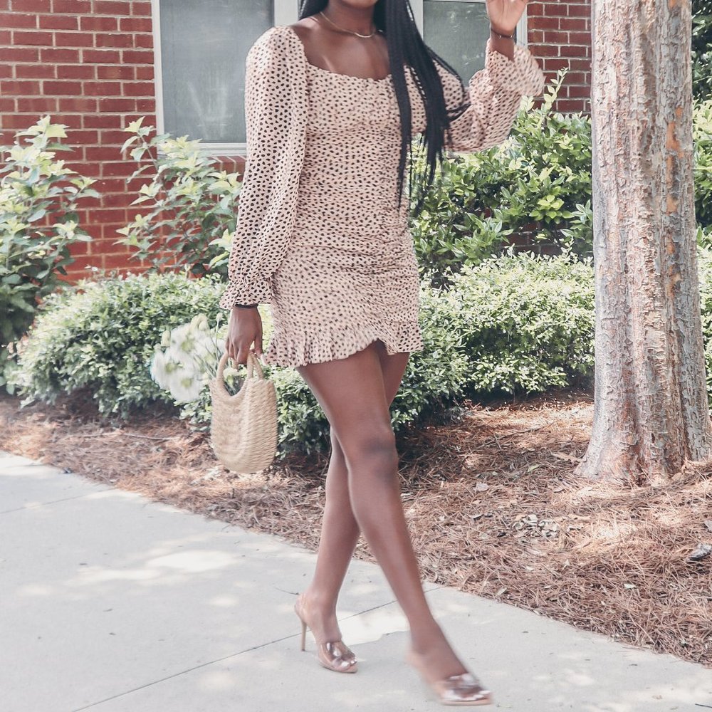 Spotted Print Ruffle Mini Dress